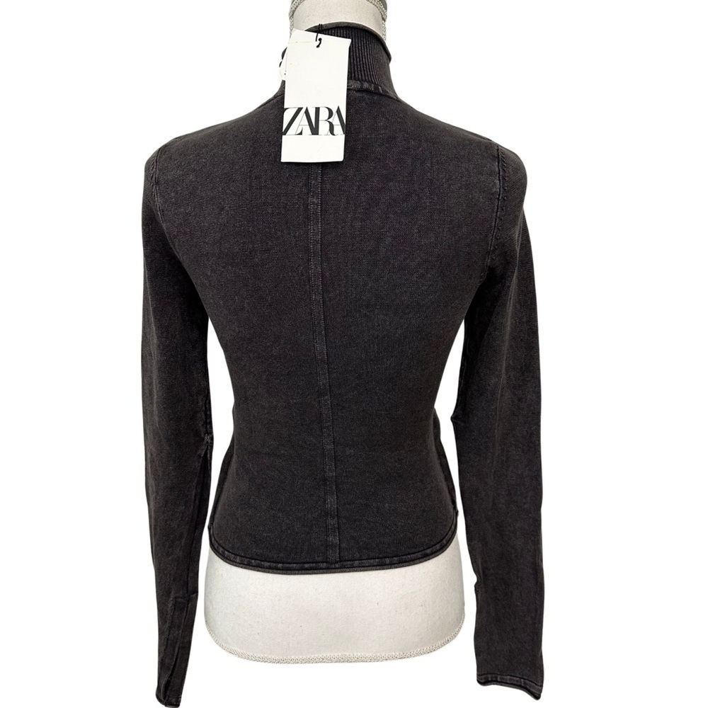 Zara Mock Neck Top Long Sleeve Hook Eye Closure SZ S Acid Wash Black Grunge NWT - Picture 9 of 9